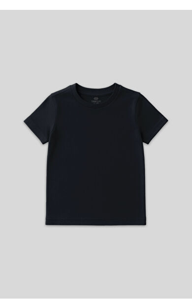TommyLife Lacivert O Yaka Standart Fit Basic Unisex Çocuk T-Shirt - 11328