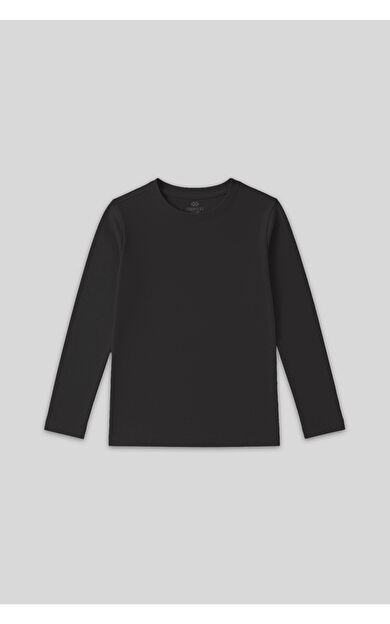 TommyLife Antrasit O Yaka Standart Fit Basic Uzun Kollu Unisex Çocuk T-Shirt - 11329
