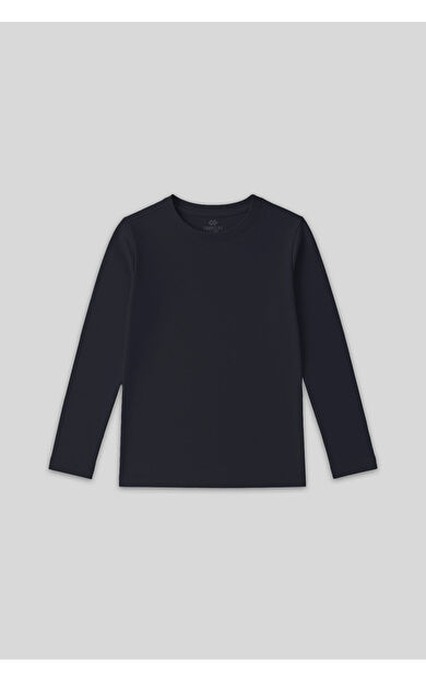 TommyLife Lacivert O Yaka Standart Fit Basic Uzun Kollu Unisex Çocuk T-Shirt - 11329