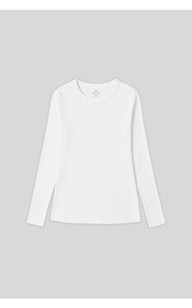 TommyLife Beyaz O Yaka Standart Fit Uzun Kollu Basic Kadın T-Shirt - 97312