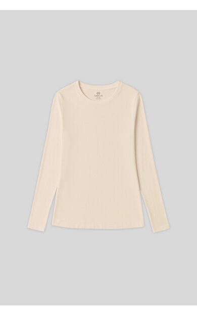 TommyLife Bej O Yaka Standart Fit Uzun Kollu Basic Kadın T-Shirt - 97312