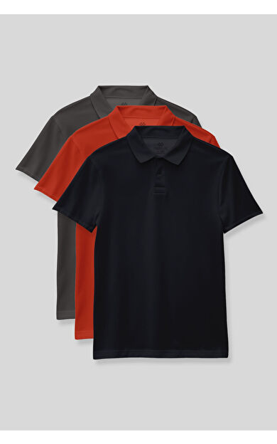 TommyLife Standart Fit Basic Polo Yaka 3lü Paket Lacivert-Koyu Gri-Fiesta Unisex Çocuk T-Shirt - 11330