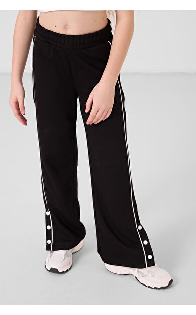 TommyLife Siyah Geniş Paça Çıt Çıt Detaylı Kız Çocuk Palazzo Pantolon - 75199
