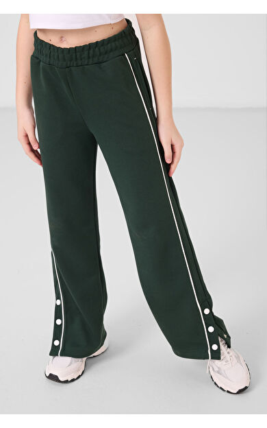 TommyLife Çam Yeşili Geniş Paça Çıt Çıt Detaylı Kız Çocuk Palazzo Pantolon - 75199