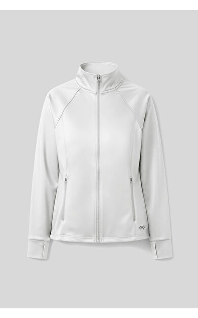 TommyLife Beyaz Fermuarlı Dik Yaka Basic Rahat Form Kadın Koşu Ceketi - 97310