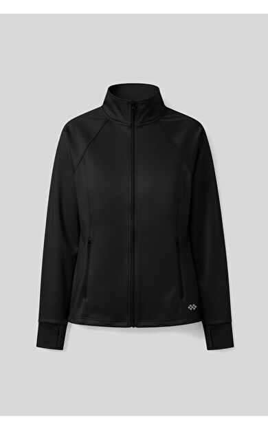TommyLife Siyah Fermuarlı Dik Yaka Basic Rahat Form Kadın Koşu Ceketi - 97310