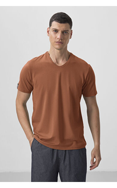 TommyLife Tarçın Basic Kısa Kol Standart Kalıp V Yaka Erkek T-Shirt - 87912