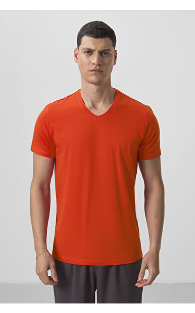 TommyLife Portakal Basic Kısa Kol Standart Kalıp V Yaka Erkek T-Shirt - 87912