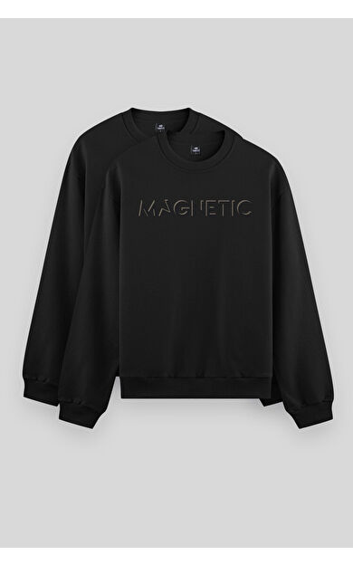 TommyLife Rahat Form O Yaka 2li Paket Siyah Erkek Sweatshirt - 88020