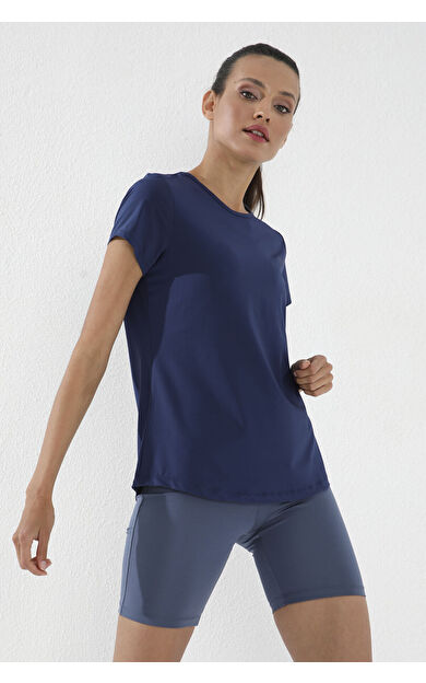 TommyLife İndigo Basic Kısa Kol Standart Kalıp O Yaka Kadın T-Shirt - 97144