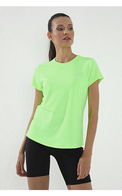 TommyLife Neon Yeşil Basic Kısa Kol Standart Kalıp O Yaka Kadın T-Shirt - 97144