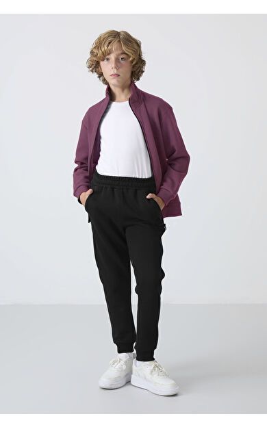 TommyLife Soft Vişne-Siyah Pamuklu Kalın İçi Tüylü Standart Fit Nakışlı Erkek Çocuk Eşofman Takım - 11256