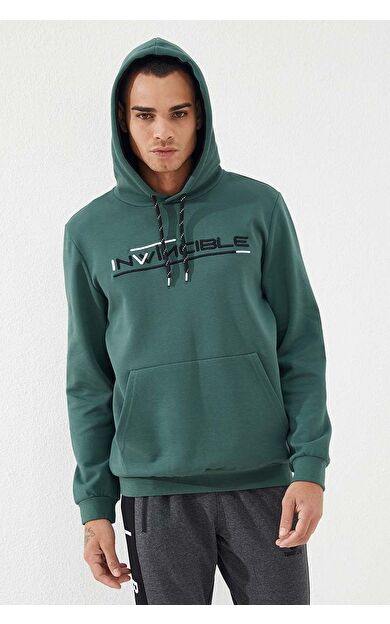 TommyLife Yeşil Kanguru Cep Standart Kalıp Kapüşonlu Erkek Sweatshirt - 87883