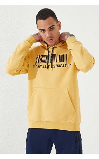 TommyLife Hardal Nakışlı Kanguru Cep Standart Kalıp Kapüşonlu Erkek Sweatshirt - 87839