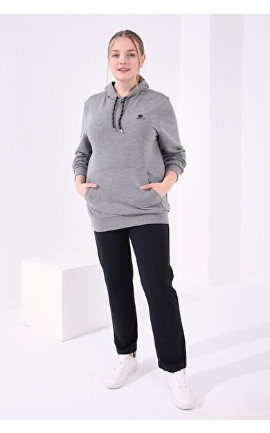 TommyLife Lacivert Klasik Paça Taş Detaylı Kadın Büyük Beden Eşofman Alt  - 94040