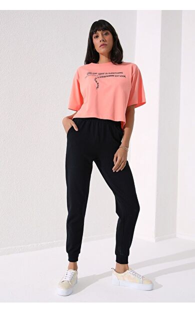 TommyLife Lacivert Yüksek Bel Jogger Rahat Form Manşetli Kadın Eşofman Alt - 94561