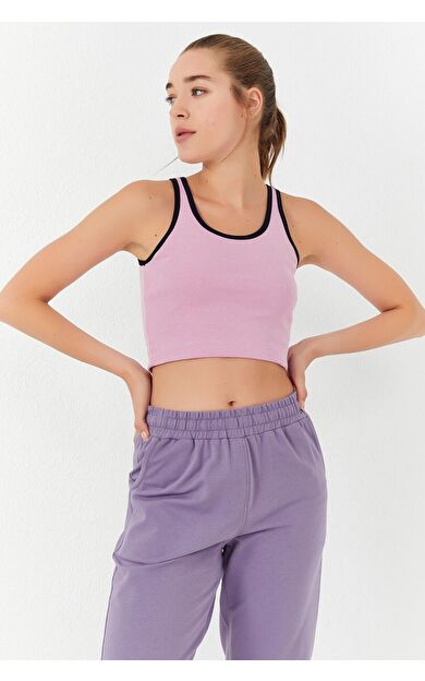 TommyLife Pembe Basic Sıfır Kol Dar Kalıp U Yaka Kadın Crop Top Atlet - 97162