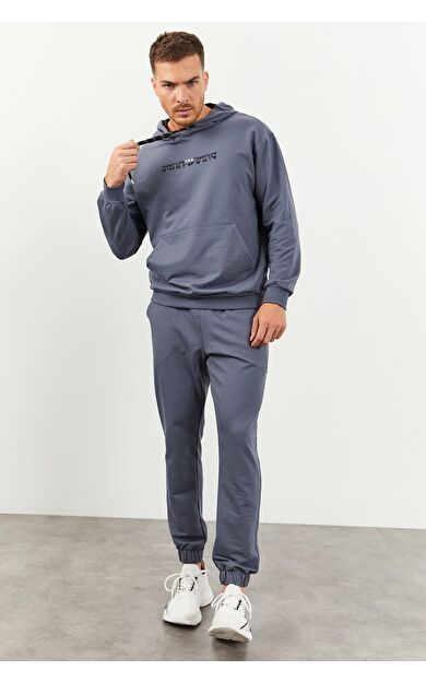 TommyLife Petrol Kapüşonlu Kanguru Cep Lastik Paça Erkek Oversize Eşofman Takımı - 85117