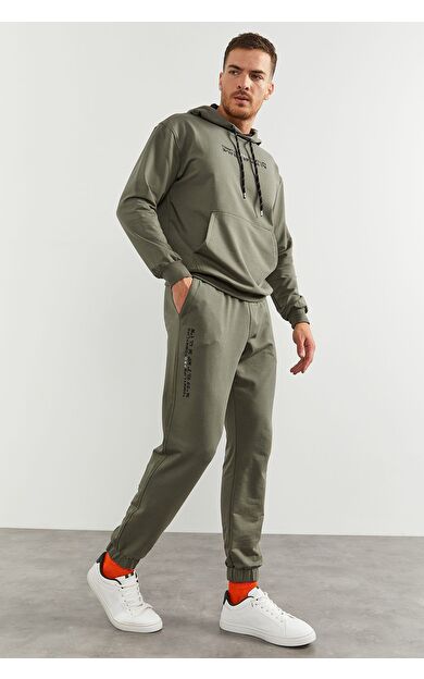 TommyLife Çağla Kapüşonlu Kanguru Cep Lastik Paça Erkek Oversize Eşofman Takımı - 85117