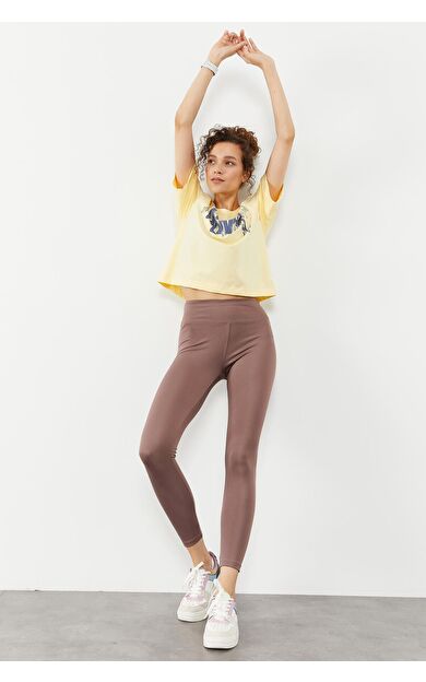 TommyLife Gül Kurusu Yüksek Bel Streç Slim Fit Dar Paça Kadın Tayt - 94545