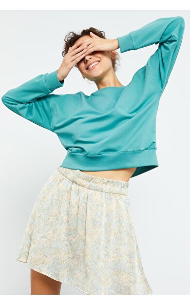 TommyLife Mint Yeşili Basic Rahat Form O Yaka Kadın Sweatshirt - 97114