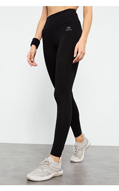 TommyLife Siyah Yüksek Bel Toparlayıcı Slim Fit Dar Paça Kadın Tayt - 94011