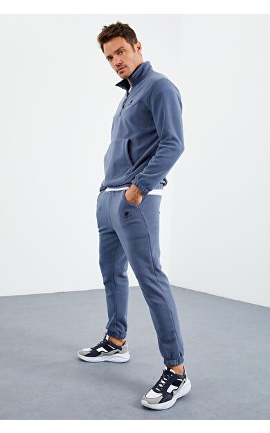 TommyLife Petrol Yarım Fermuar Dik Yaka Lastik Paça Polar Erkek Eşofman Takımı - 85159