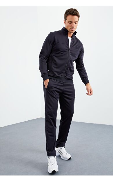 TommyLife Lacivert Dik Yaka Fermuarlı Standart Kalıp Klasik Paça Erkek Eşofman Takımı  - 85162