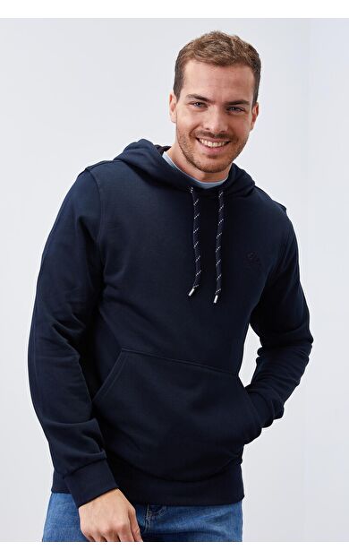 TommyLife Lacivert Kanguru Cep Standart Kalıp Kapüşonlu Erkek Sweatshirt - 87872