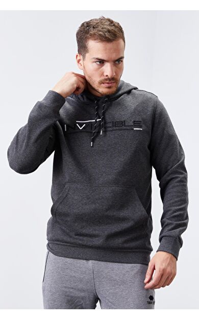 TommyLife Antrasit Melanj Kanguru Cep Standart Kalıp Kapüşonlu Erkek Sweatshirt - 87883