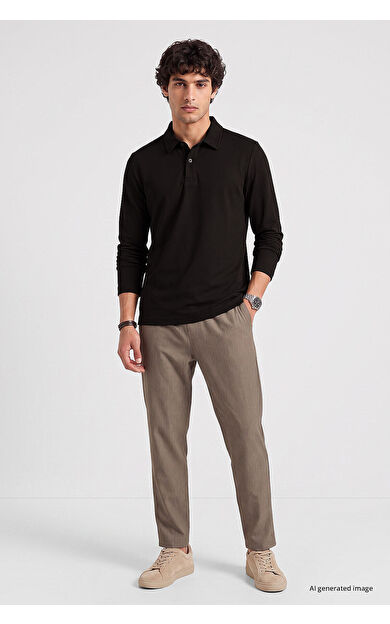 Yeni Acı Kahverengi Rahat Form Basic Erkek Polo Yaka T-Shirt - 88512