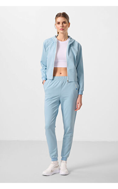 Açık Mavi Kapüşonlu Fermuarlı Oversize Kadın Eşofman Takım - 95328