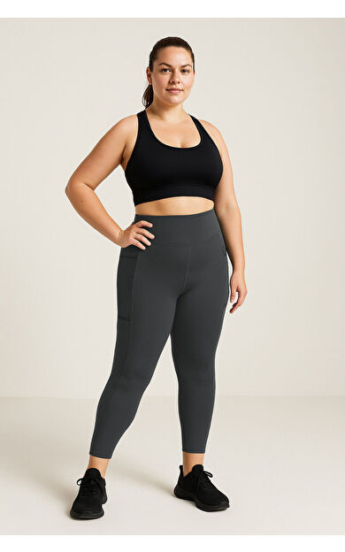 Antrasit Esnek Standart Fit Performans Battal Büyük Beden Kadın Tayt - 94652