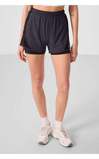 Antrasit Gizli Cep Fermuarlı Standart Kalıp Kadın İçi Taytlı Şort - 91015