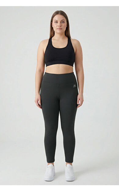 Antrasit Yüksek Bel Toparlayıcı Battal Büyük Beden Kadın Tayt- 94650