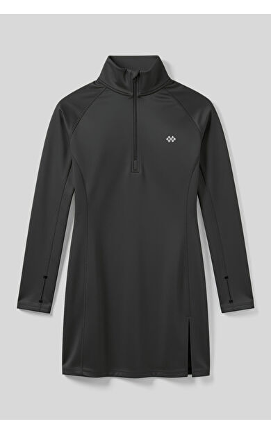 Antrasit Yarım Fermuarlı Dik Yaka Standart Kalıp Kadın Sporcu Tunik - 97309