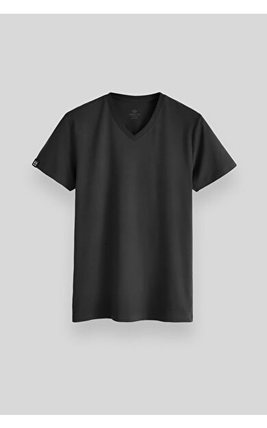 Antrasit Basic Kısa Kol Standart Kalıp V Yaka Erkek T-Shirt - 87912