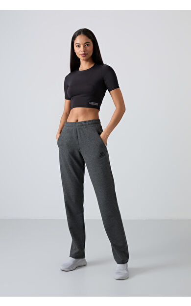 Antrasit Melanj Gizli Fermuar Cepli Rahat Form Klasik Paça Kadın Eşofman Alt - 94148