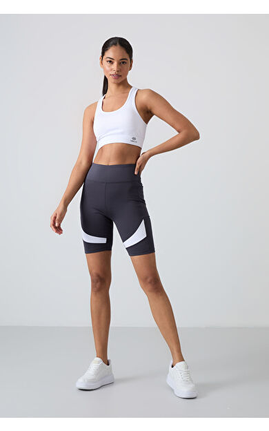 Antrasit Esnek Standart Fit Performans Kadın Biker Tayt - 91012