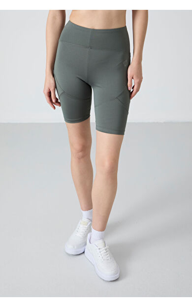 Haki Esnek Standart Fit Performans Kadın Biker Tayt - 91013