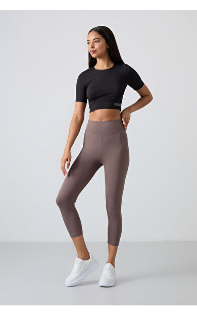 Kahverengi Yüksek Bel Slim Fit Dar Paça Kadın Kapri Tayt - 93097