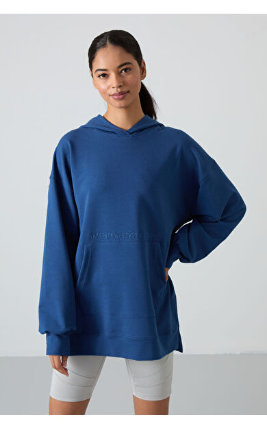 Parlament Balon Kol Yazı Nakışlı Kadın Oversize Tunik Sweatshirt - 97163