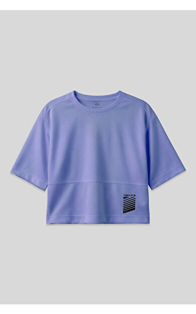 Eflatun Nefes Alan Dokulu İnce Esnek Oversize Fit Performans Kadın T-Shirt - 97284