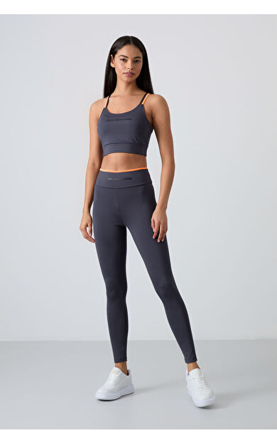 Antrasit Esnek Standart Fit Performans Kadın Tayt Takım - 95333