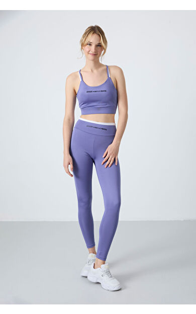 Eflatun Esnek Standart Fit Performans Kadın Tayt Takım - 95333