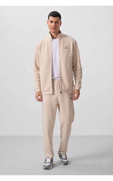 Bej Yüzeyi Dokulu Rahat Form Erkek Eşofman Takım - 85273