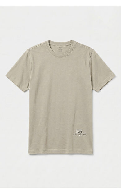 YENİ Bej Standart Fit Baskılı Kısa Kollu Erkek T-Shirt - 88440