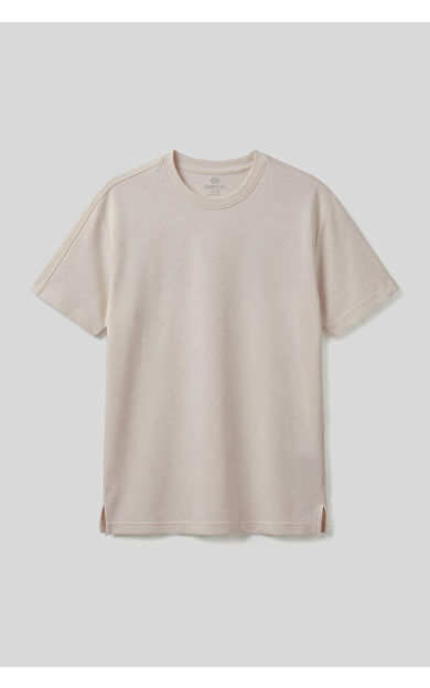 Bej Rahat Form Esnek Nefes Alabilir Erkek T-Shirt - 88495