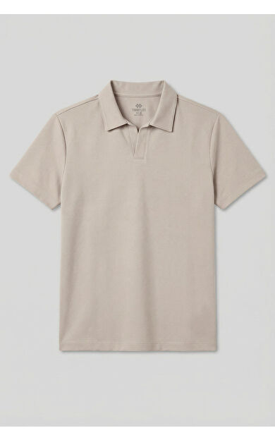 Bej Rahat Form Yumuşak Dokulu Polo Yaka Erkek T-Shirt - 88496