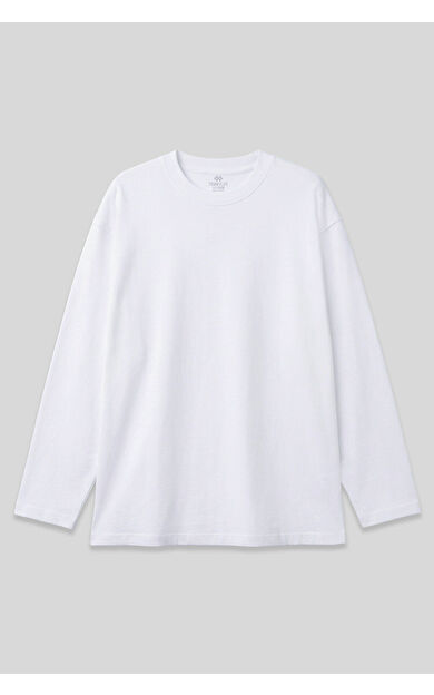 TommyLife Beyaz O Yaka Rahat Form Battal Büyük Beden Uzun Kollu Erkek T-Shirt - 88107